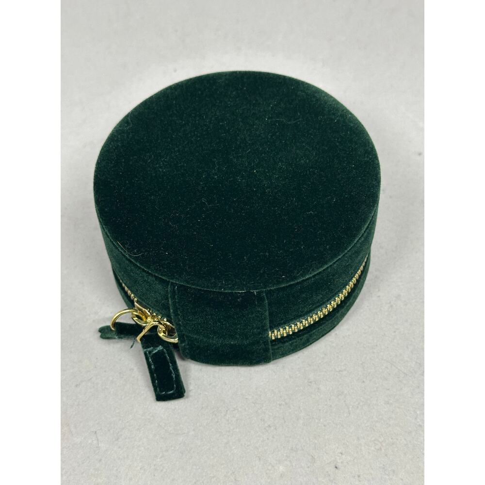 Sezane Assessories Zipped Round Jewelry Box Green Velvet Travel Bag Case - Picture 2 of 9